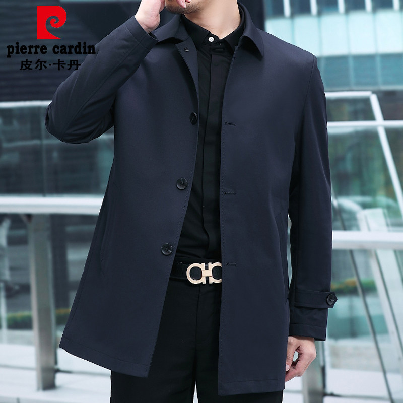Pierre Cardin Spring And Autumn New Men's Trench Coat Mid-Length Dad's Business Casual Top Middle-Aged Comfort Jacket