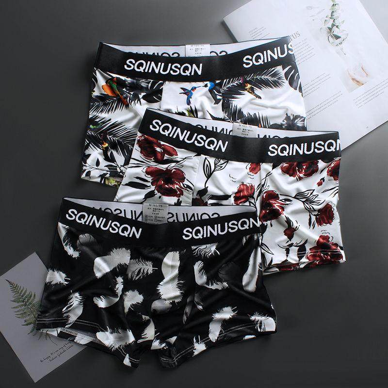 Ice Silk Briefs Men Trends Flat Corners Pants Thin summer Sexy four-corner pants Guys personality Breathable Shorts head-Taobao