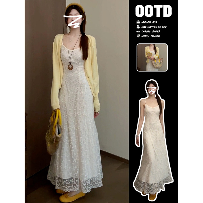 French-Style Lace Strap Dress for Women, Summer 2026 New Model, High-End and Elegant, Stunning Seaside Vacation Long Dress