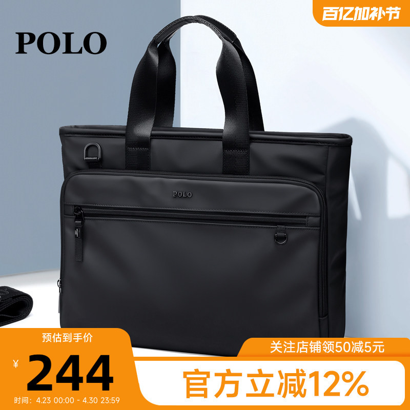 Polo Handbag Men's Business Briefcase Casual Simple Computer Bag Commuter Document Bag Large Capacity Crossbody Bag