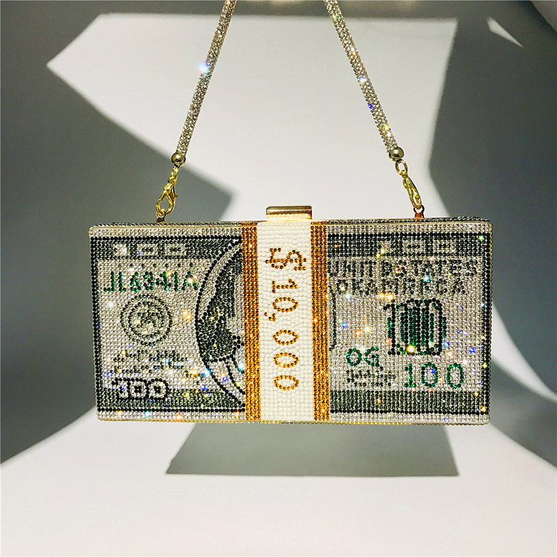 Creative Dollar-Shaped Rhinestone Clutch Evening Bag, Rhinestone Small Bag, Women's Crossbody Chain Bag, Party Bag, Small Handbag
