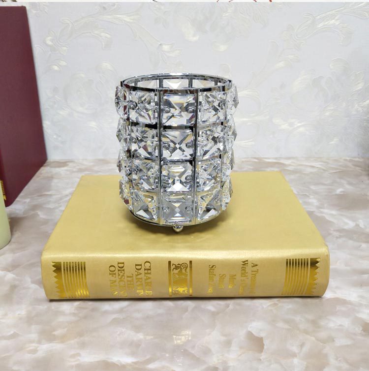 Nail pen chủ hộp lưu trữ máy tính để bàn Châu Âu cao cấp khung kim loại thủy tinh pha lê kim cương trang điểm cọ bàn chải hộp công cụ - Công cụ Nail máy làm móng
