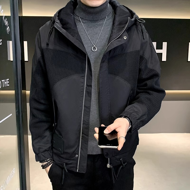 Jeep Hooded Jacket for Men, Autumn and Winter, Thickened Cotton-Padded, Loose High-End Casual Men's Knitted Jacket