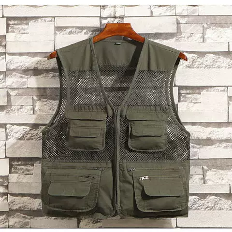 Áo vest nam trung niên và cao tuổi mùa hè không tay nhiều túi áo ghi lê mỏng lưới vest vest chụp ảnh - Dệt kim Vest