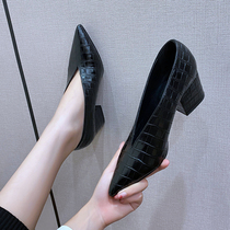 2022 Springtime Lean V Mouth Lacquered Leather Leather Leather Leather Leather Shoes With Shallow Mouth Temperament High Heel Shoes Rough Heel Season Shoes