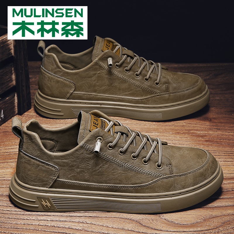 Mulinsen men's shoes spring and autumn British wind sneakers retro trendy shoes leather men's flat heightened casual leather shoes