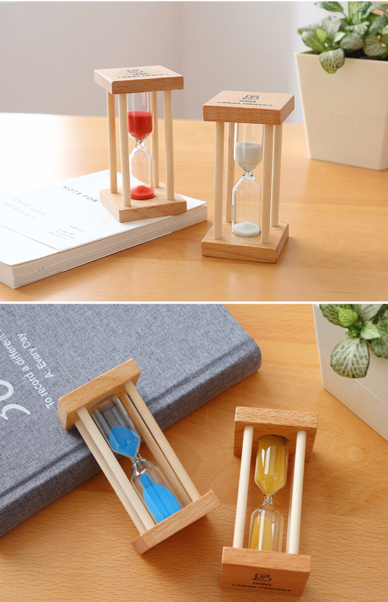 Trẻ em sáng tạo chải nhỏ đồng hồ cát trang trí đếm ngược thời gian 1/3/5 phút thời gian mini quà tặng gỗ thủy tinh decor phòng ngủ đơn giản