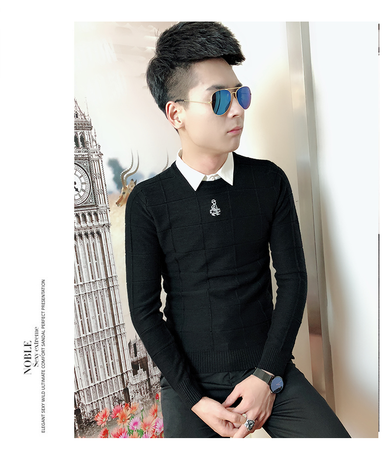 Xã hội áo sơ mi nam cổ áo len nam giả hai mảnh tự trồng thanh niên trùm đầu xu hướng áo len bó sát đáy áo hoodie nam