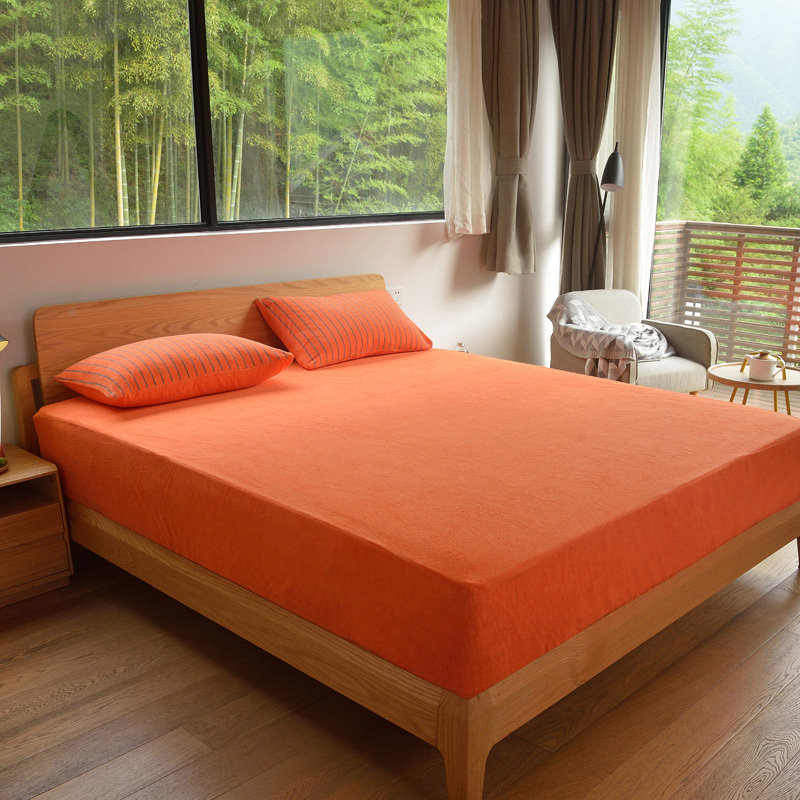 100% Cotton Thickened Loop Terry Fitted Sheet 1.8m Stripes Solid Color 30cm Extra High Non-Slip Mattress Protector