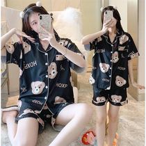 Japanese short-sleeved pregnant pajamas female summer lactating milk feeding coat thin maternity Ice Silk moon clothing pregnancy set