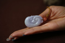 (Ping An Ruyi) Natural Burmese jade A goods  Violet carved Ruyi pendant A special