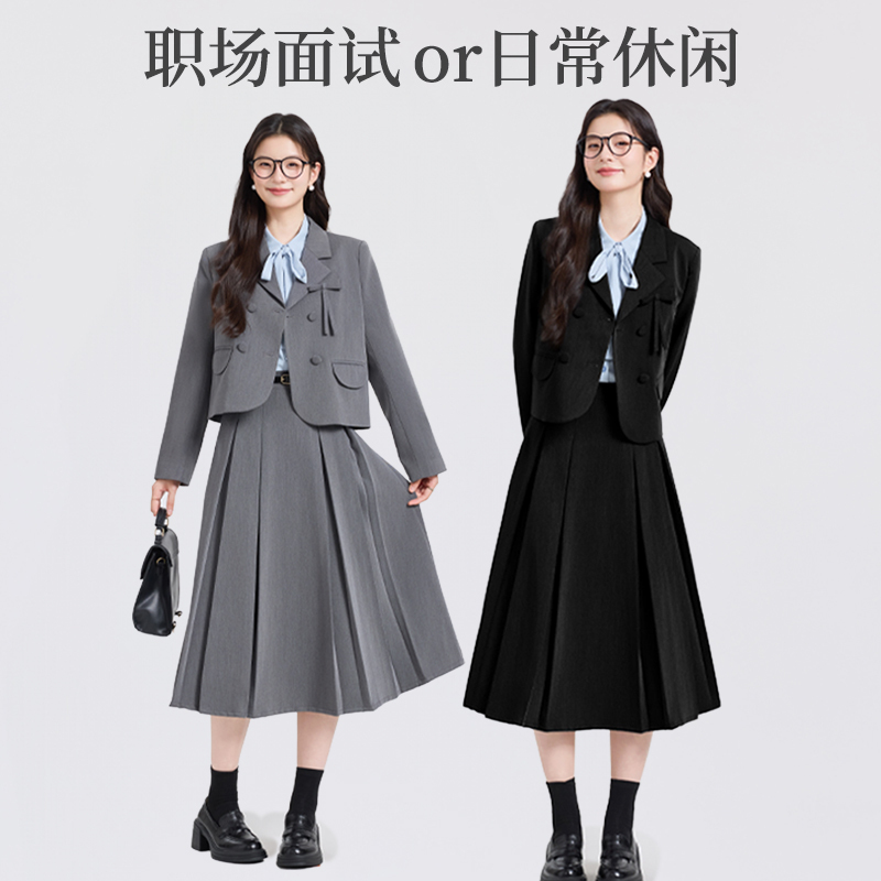 Gray Women's Suit for Spring and Autumn, Suitable for College Students' Teaching Qualification Interview, Short Casual Blazer for Petite Figures