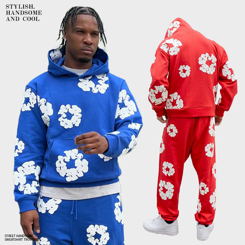 Correct Version of Denim Denim Kapok Flower Hoodie Printed Tears Tears High Street Hooded Terry Sweatshirt