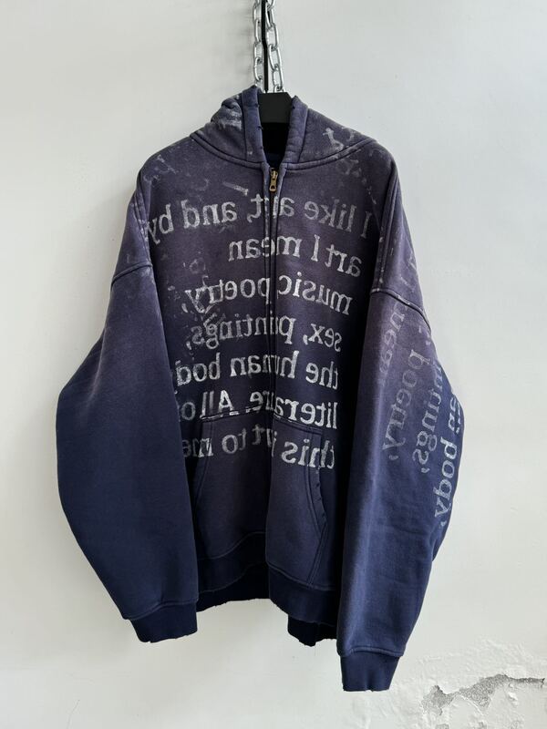 Hell System Official Domestic Niche Design Multi-Slogan Distressed Zipper Spray-Dyed Unisex Hoodie