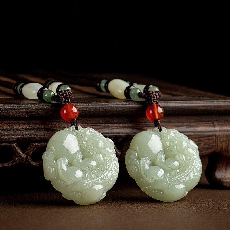 Hangzhou Lingyin Natural Genuine Hetian Jade Pixiu Pendant Jadeite Pendant Jade Ornament Green Jade Zodiac Year Pendant Necklace