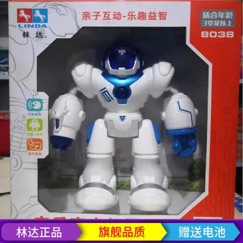 Linda RoboCop Music Sound and Light Robot Story Joint Movable Early Education Puzzle Boys and Girls Children's Toys