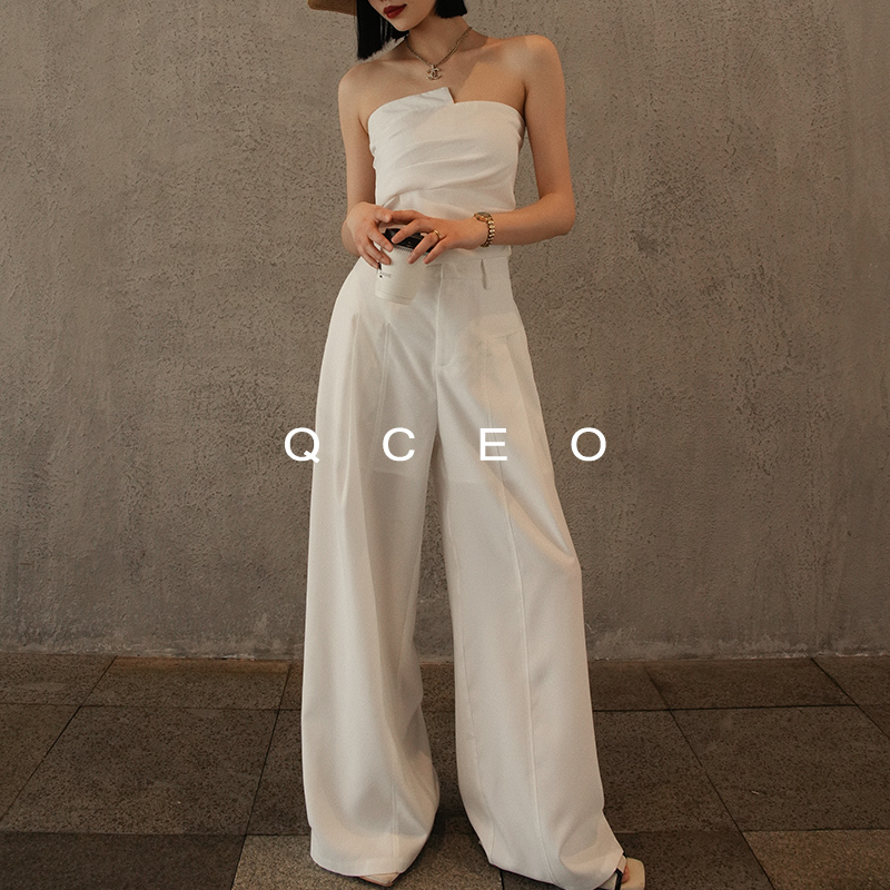 Qceo/Du Brand Design, Simple and Versatile, High-End Feel, Line-Deconstructed Wide-Leg Pants, Thin Straight-Leg Floor-Length Pants for Women, Summer