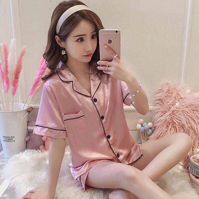 Pajamas large size women's summer ice silk short-sleeved Korean version simulation silk thin section sweet and cute can be worn outside the home clothes suit autumn