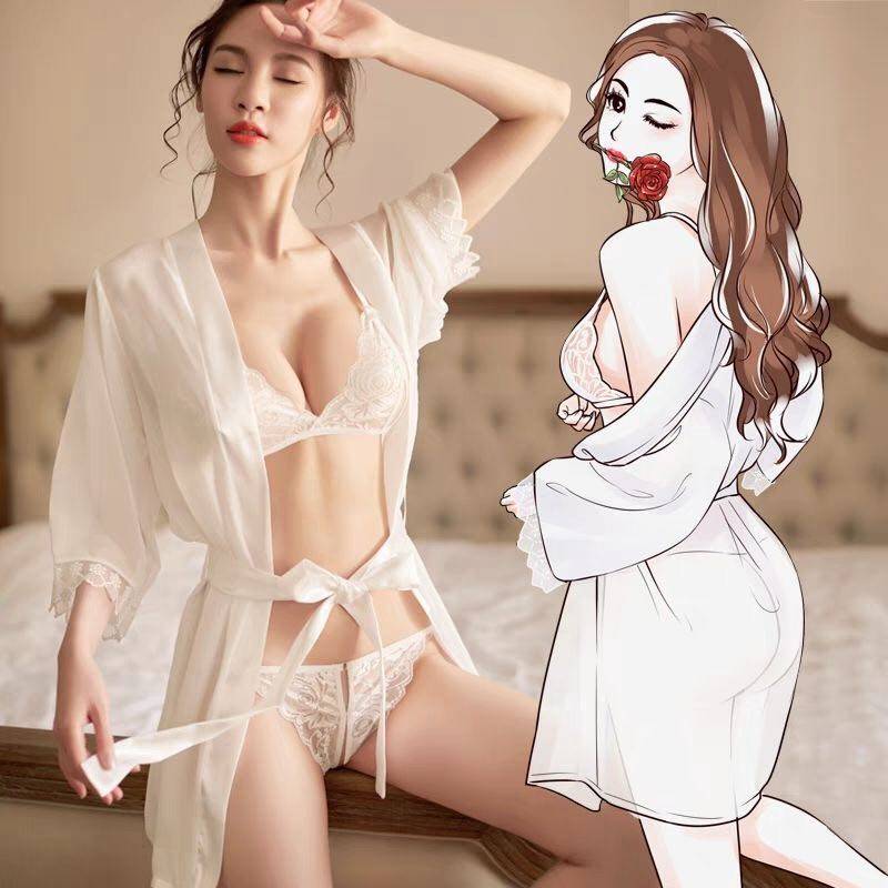 Sexy lace underwear women's free take off perspective sexy ice silk nightgown one-piece stockings temptation pajamas set