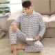 Đồ ngủ nam trung niên cotton dài tay mùa xuân và mùa thu cha trung niên nam XL phục vụ nhà mùa thu và mùa đông bộ nỉ nữ mùa đông