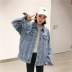 Áo khoác denim nữ học sinh buông thả Hàn Quốc bf boyfriend gió ngắn áo khoác denim top 2018 thu Áo khoác ngắn