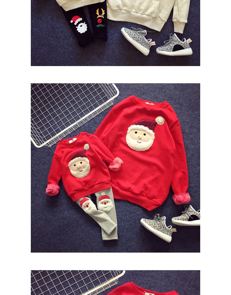Giáng sinh cha mẹ và con Giáng sinh Santa Claus Giáng sinh nai sừng tấm cộng với áo len nhung cổ tròn dày lớp mẫu giáo phục vụ váy trễ vai mẹ và bé