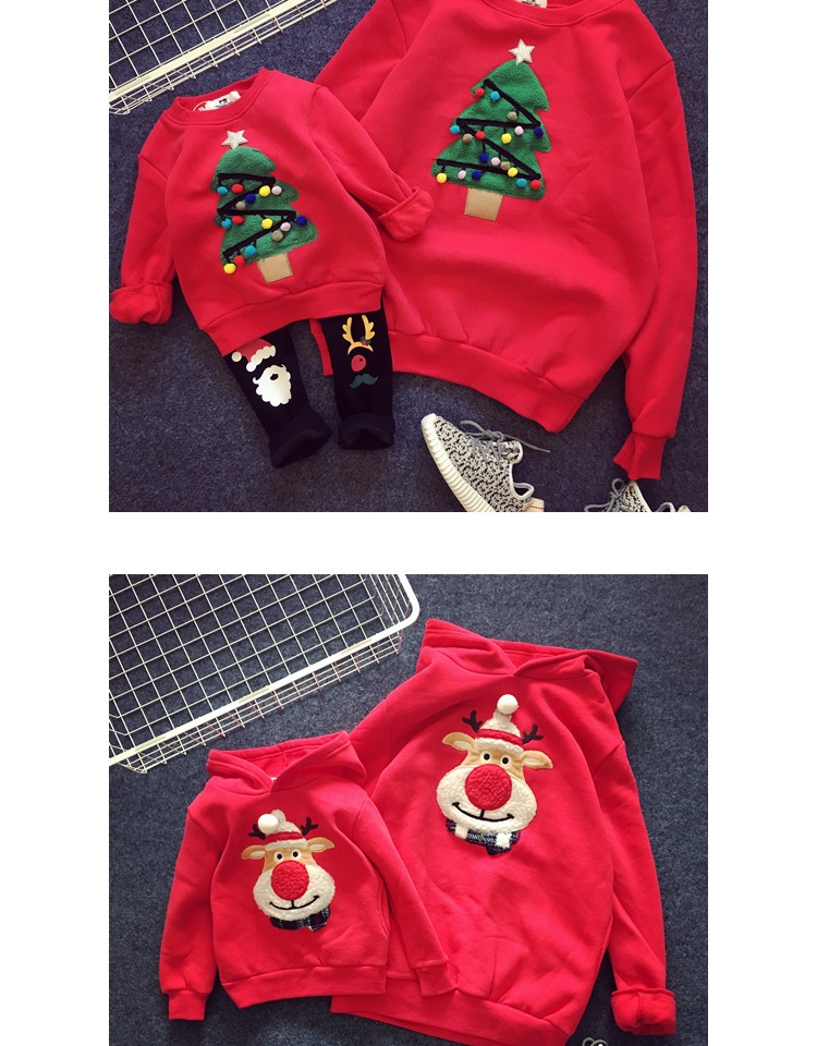 Giáng sinh cha mẹ và con Giáng sinh Santa Claus Giáng sinh nai sừng tấm cộng với áo len nhung cổ tròn dày lớp mẫu giáo phục vụ váy trễ vai mẹ và bé