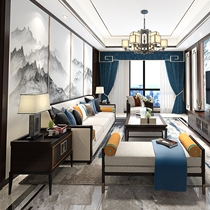 New Chinese Solid Wood Sofa Combination Modern Chinese Minima Villa Large Family Style Living Room Sofa Full House Full of furniture