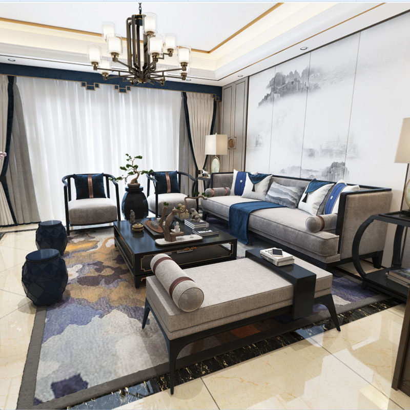 New Chinese Solid Wood Sofa Modern Living Room Full Dress China Wind Villa-like board room minimalist Type sofa Customized