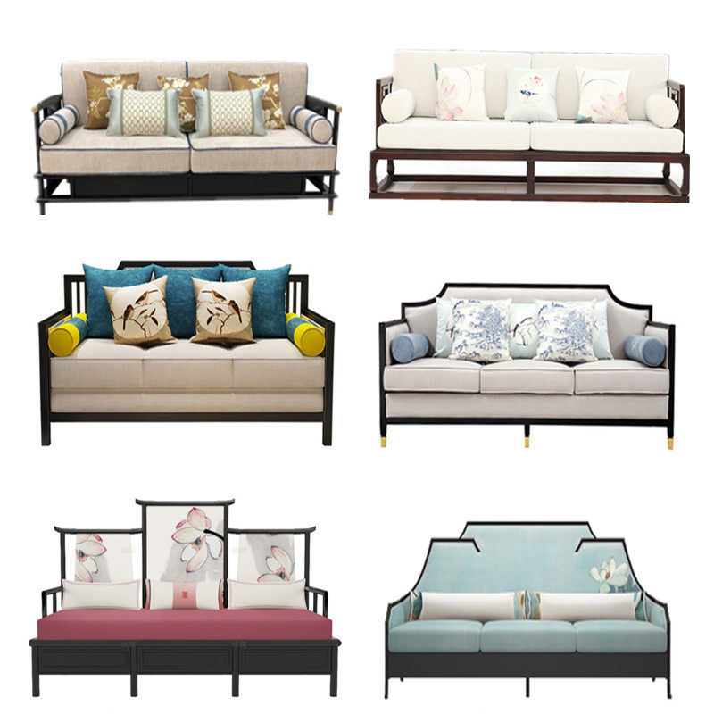 New Chinese Sofa Composition Living Room Full Solid Wood Boutique Hotel Decent Board House Clubhouse Zen furniture is light and luxurious