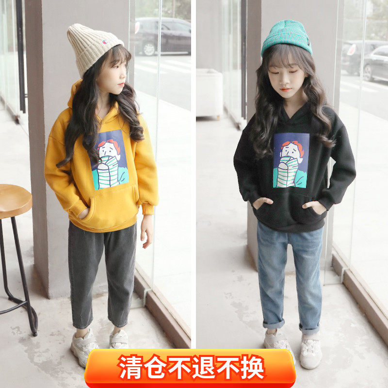 (Clearance) Girls' fleece sweater hooded new Western style children's loose long-sleeved top spring and autumn fashion trend