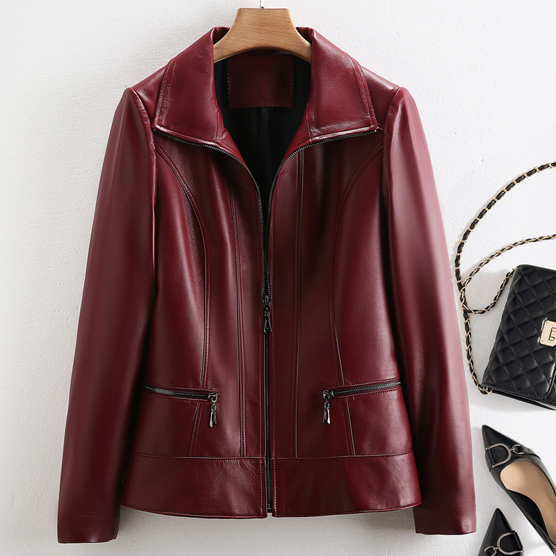 Haining Genuine Leather Jacket for Women, Short Sheepskin Jacket, 2025 Spring and Autumn New Style, Middle-Aged Mother's Clothing, Slim Fit