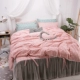 Phiên bản Hàn Quốc của bộ đồ cotton bốn mảnh màu hồng da báo in kiểu công chúa Bộ đồ giường kẻ sọc Hàn Quốc chăn bông trải giường 1,8m - Bộ đồ giường bốn mảnh