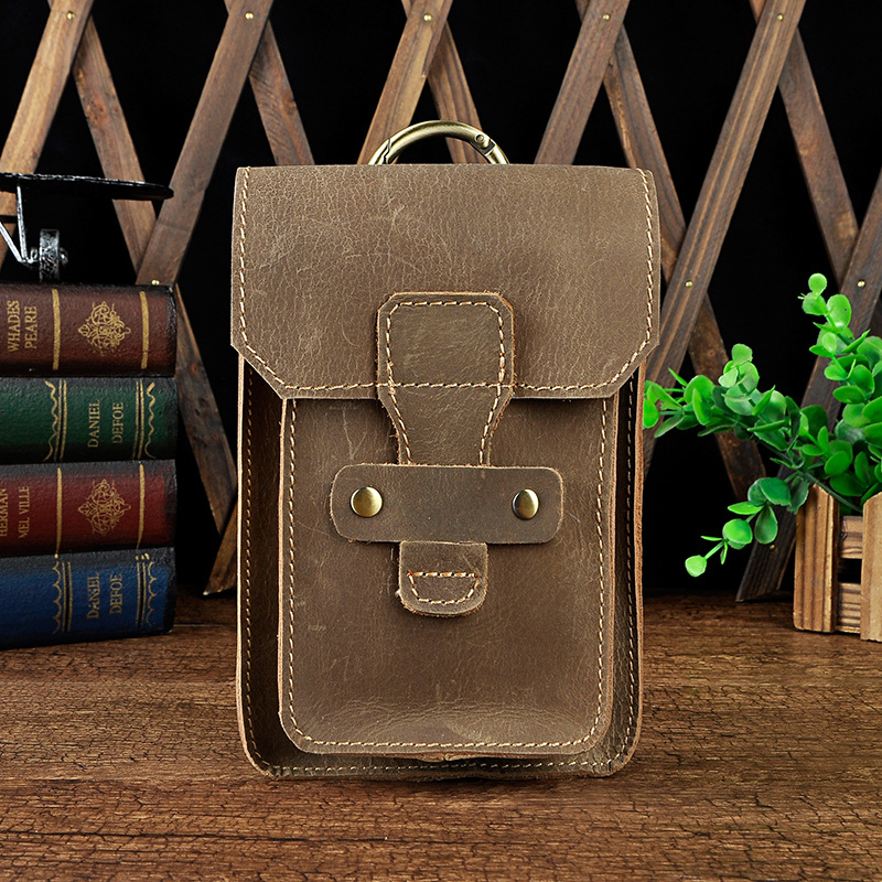 Da điện thoại di động túi nhỏ túi nam thuốc lá retro đa chức năng lớp đầu tiên da bò đeo thắt lưng điên ngựa da thắt lưng túi - Túi của con người túi xách gucci