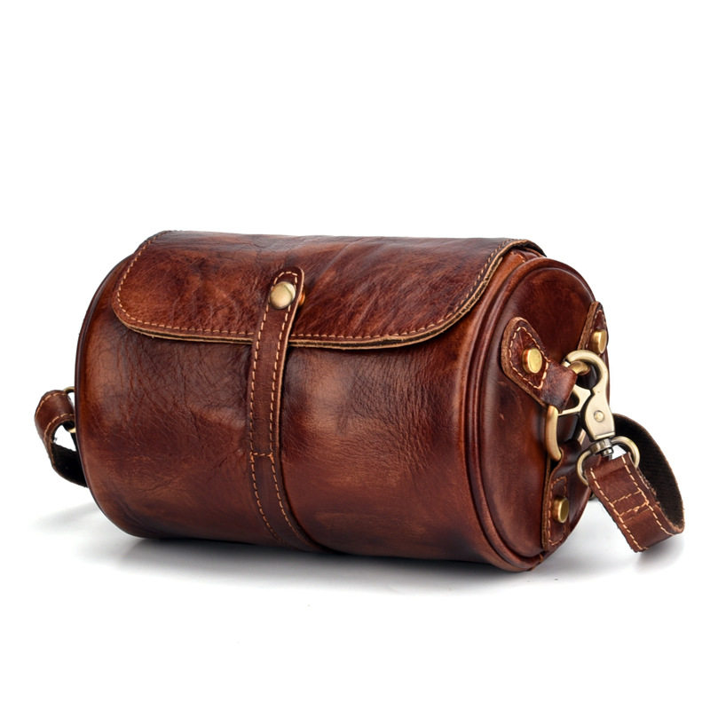 2020 new Korean style fashion retro small leather bag hand rubbed color women's bag personalized casual cylinder bag single bag