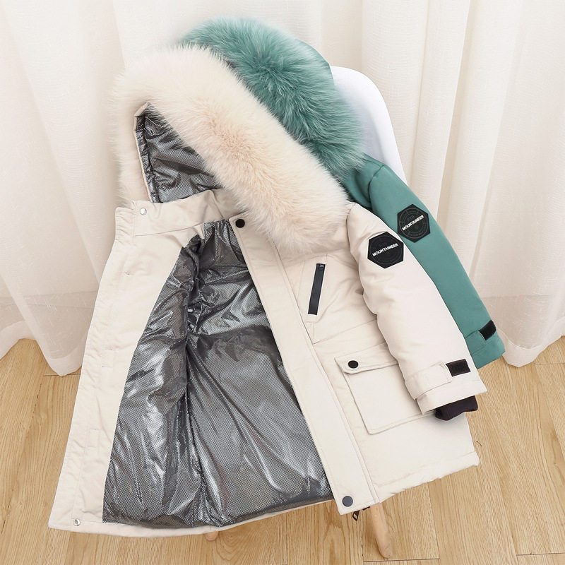 Children's down clothes 2021 new boy among the long version Korean version of the Korean version of the children's baby thickened winter coat overcoat