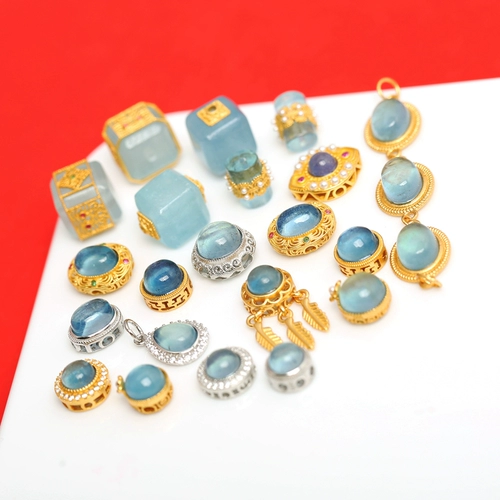 S925 старинное французское серебро, инкрустированное натуральным кристаллом аквамарина, сахарным кубиком, золотые аксессуары, браслеты ручной работы своими руками, разделенные подвеской из бисера