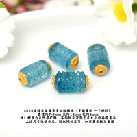 104 # серебряные бусины-ведро с инкрустированным аквамариновым узором среднего размера