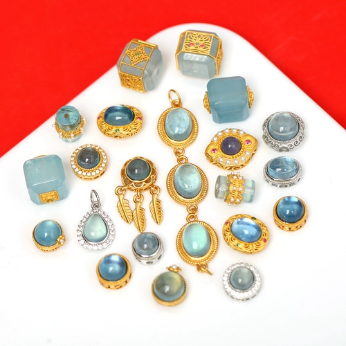 S925 старинное французское серебро, инкрустированное натуральным кристаллом аквамарина, сахарным кубиком, золотые аксессуары, браслеты ручной работы своими руками, разделенные подвеской из бисера