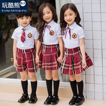 Kindergarten garden uniform British Summer College style childrens primary school uniform pure cotton short-sleeved shirt Graduation photo clothing