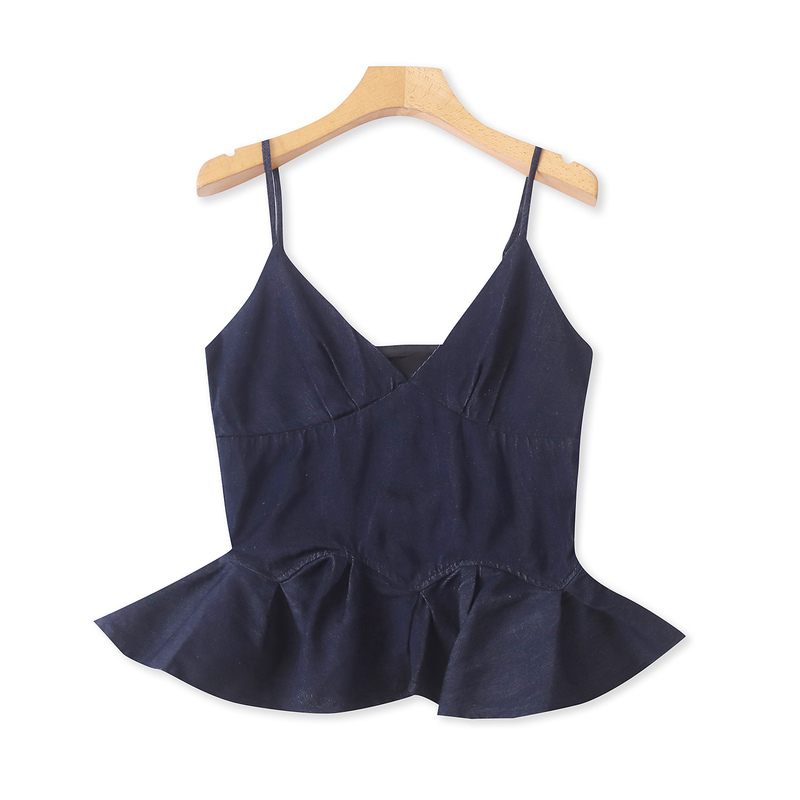 Cotton Denim Camisole Top, New Summer Women's Zipper Short Sexy Fashion Vest 17278