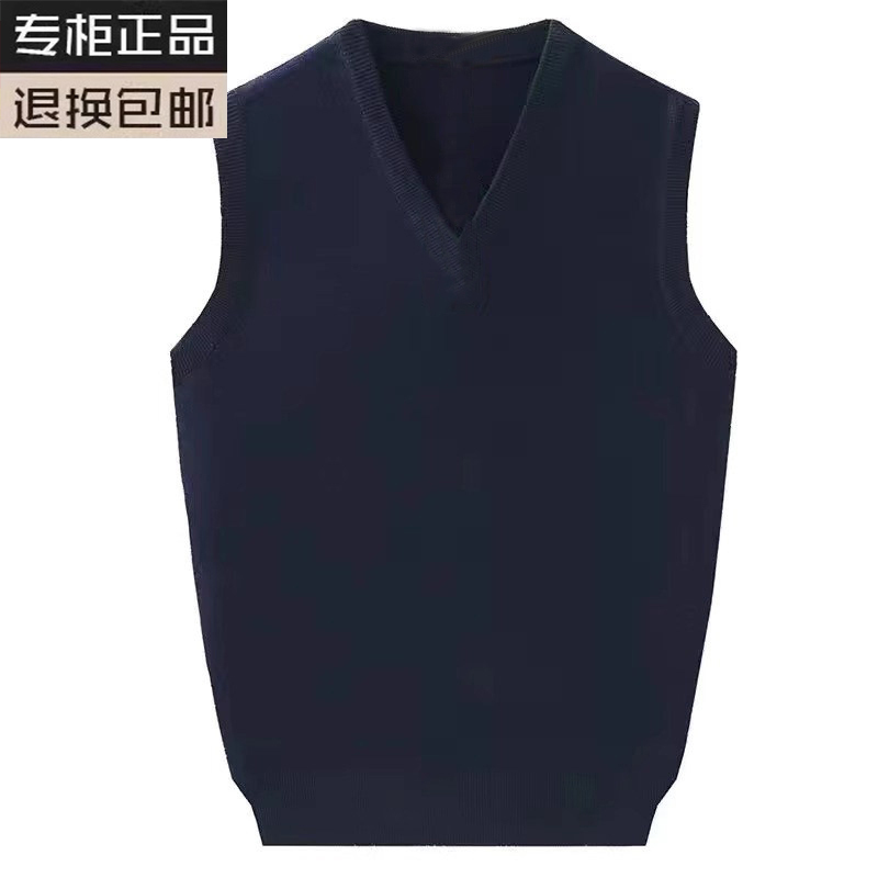 Wool Vest for Men, Fine-Spun Pure Wool V-Neck Pullover Sleeveless Sweater, Middle-Aged Solid Color Knitwear