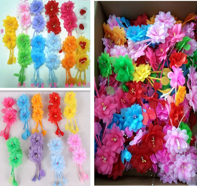 Opera drama temple flower temple flower silk flower Qingyi Huadan headdress accessories temple flower gold silk double flower