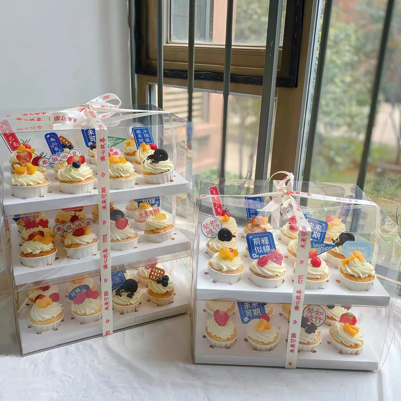 Graduation Ceremony Transparent Cupcake Box, Portable Dessert Muffin Cup Packaging Box, Two-In-One Lid, Minimum Order of 5 Pieces