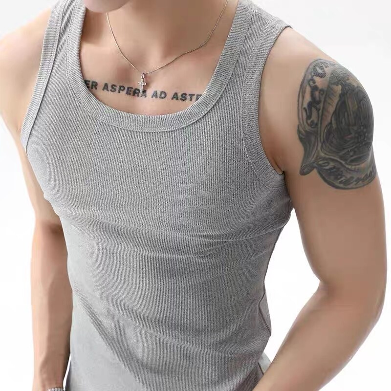 American-Style Ribbed 250g Fitness Tank Top for Men, Summer Casual Slim-Fit Sleeveless Breathable Vest Sports Undershirt