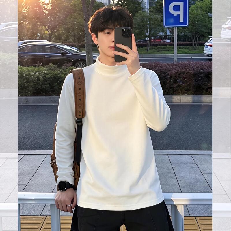 White Half-Turtleneck Double-Sided Thermal Base Layer Men's Autumn Warm Long-Sleeve T-Shirt, Stylish Inner Wear, Heavy-Duty Sweatshirt White Half-Turtleneck Double-Sided Thermal Base Layer Men's Autumn Warm Long-Sleeve T-Shirt, Stylish Inner Wear, Heavy-Duty Sweatshirt