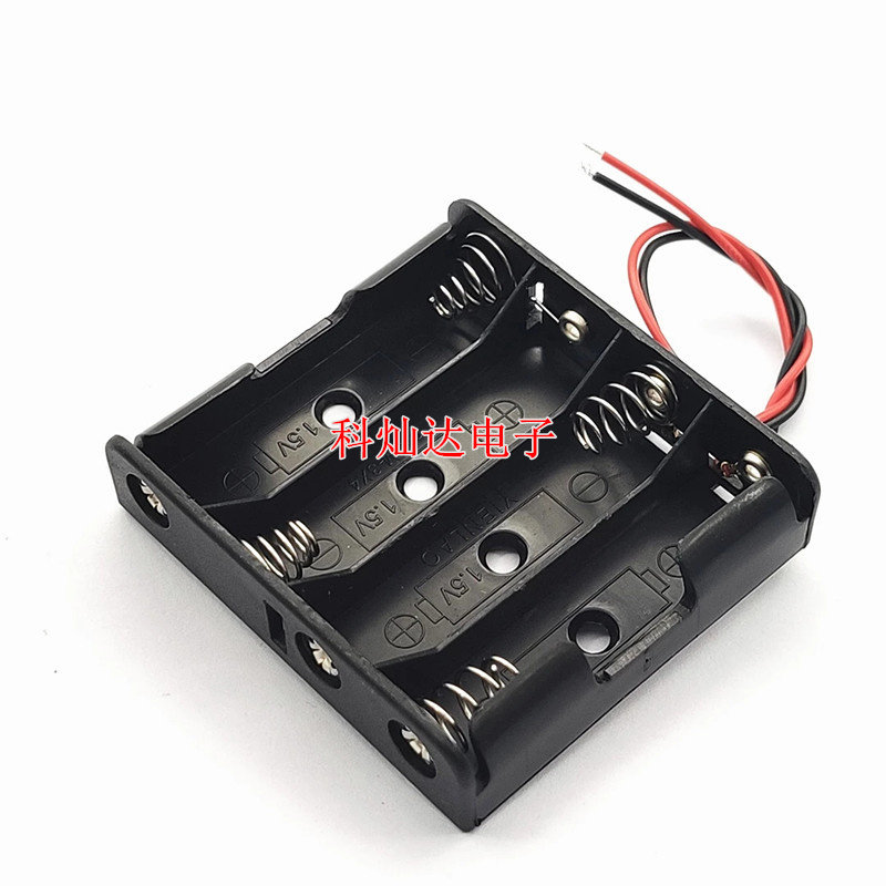No. 5 4-section side-by-side battery box with red and black lines 4-section AA series 6V battery box No. 5 four-section battery holder
