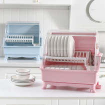 Kitchen dish rack drain rack with lid put chopsticks dishes hanging cutlery racks multifunction box cupboard home