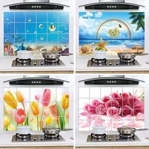 Self-adhesive kitchen oil-proof sticker high temperature kitchen cabinet stove with range hood wallpaper waterproof wall sticker tile wallpaper