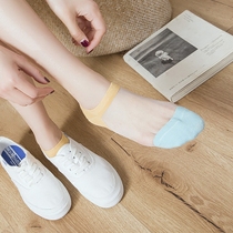 Boat socks womens socks summer cotton socks Japanese glass stockings cute crystal shallow mouth fully invisible non-slip can not fall off the heel